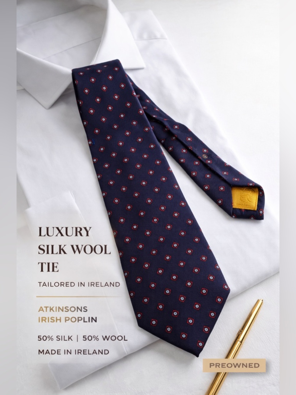 Atkinsons Irish Poplin Silk Wool Tie Made in Ireland